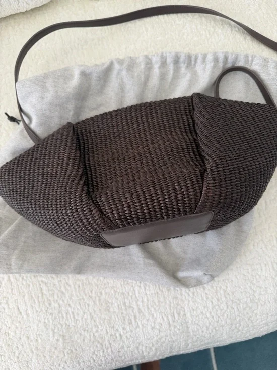 BRUNELLO CUCCINELLI- Brown Pleated Faux Straw Shoulder Bag - Picture 1 of 7